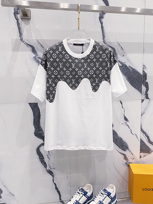 ルイヴィトンハーフプリントアルファベットロゴステッチデザインロゴ半袖Tシャツ