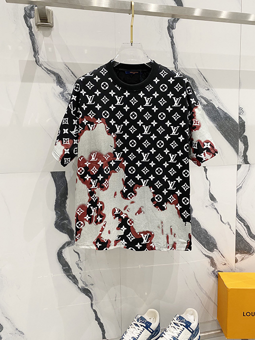 ルイヴィトンフルプリント文字レンダリングプリントロゴ半袖Tシャツ