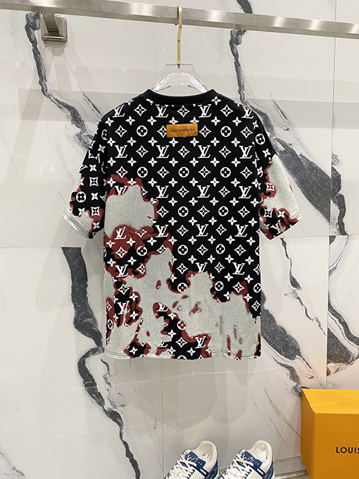 ルイヴィトンフルプリント文字レンダリングプリントロゴ半袖Tシャツ