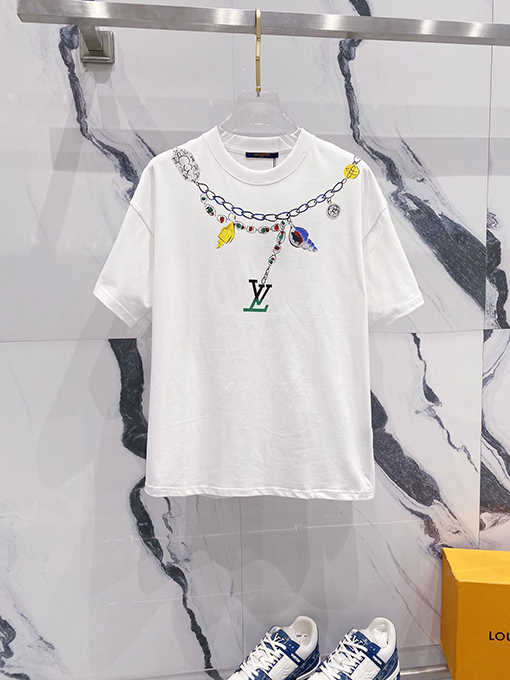 ルイヴィトンヴィンテージクリエイティブネックレスアルファベット半袖Tシャツ
