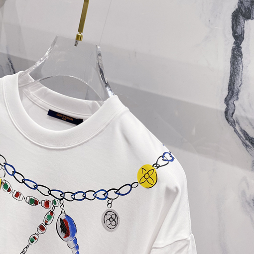ルイヴィトンヴィンテージクリエイティブネックレスアルファベット半袖Tシャツ