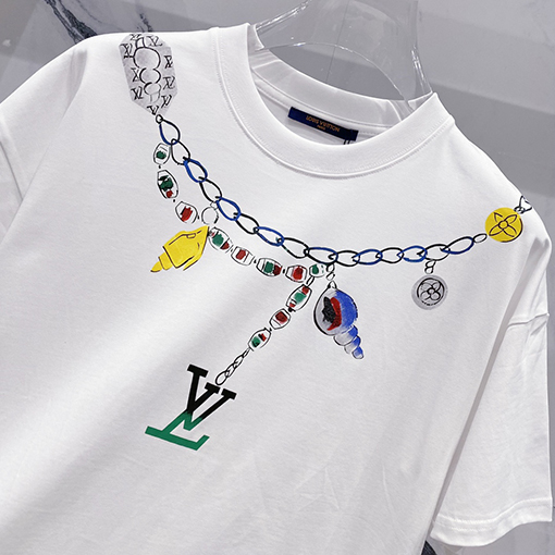 ルイヴィトンヴィンテージクリエイティブネックレスアルファベット半袖Tシャツ