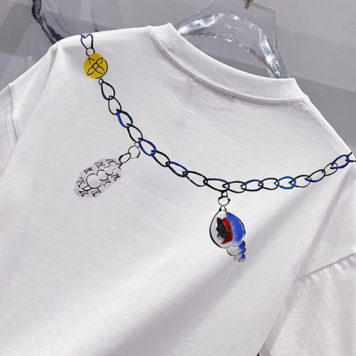 ルイヴィトンヴィンテージクリエイティブネックレスアルファベット半袖Tシャツ