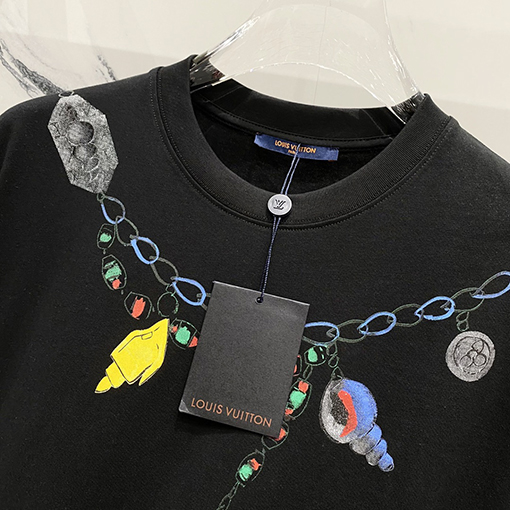 ルイヴィトンヴィンテージクリエイティブネックレスアルファベット半袖Tシャツ