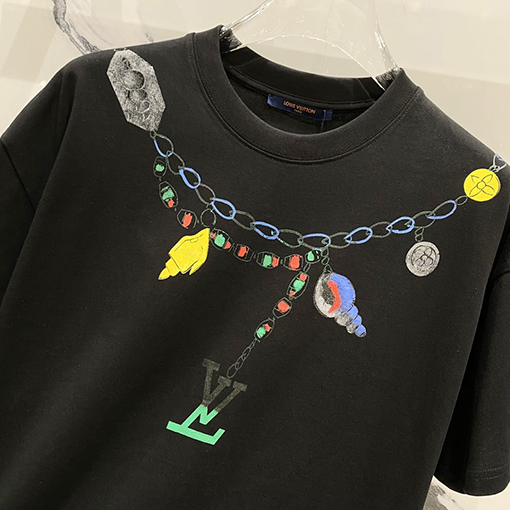 ルイヴィトンヴィンテージクリエイティブネックレスアルファベット半袖Tシャツ