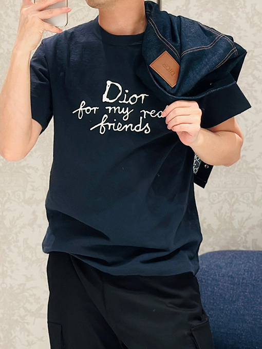 ディオール新しいシリーズfriendタオル刺繍ラウンドネック半袖Tシャツ