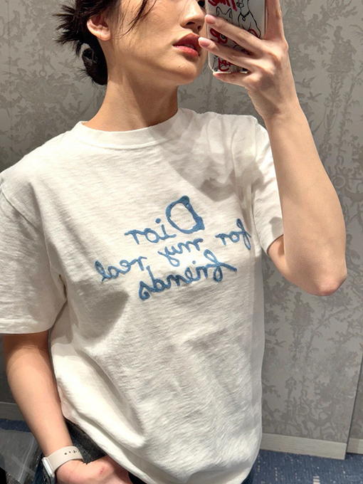 ディオール新しいシリーズfriendタオル刺繍ラウンドネック半袖Tシャツ