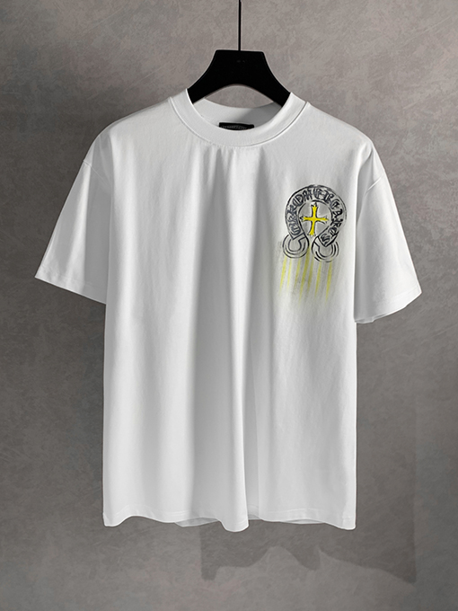 クロムハーツコピー落書きサンスクリットクルーネック半袖Tシャツ