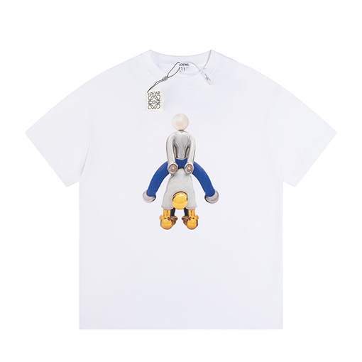 ロエベ新しいシリーズの漫画柄半袖Tシャツ