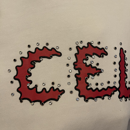 セリーヌ リベット文字プリントベーシック半袖Tシャツ