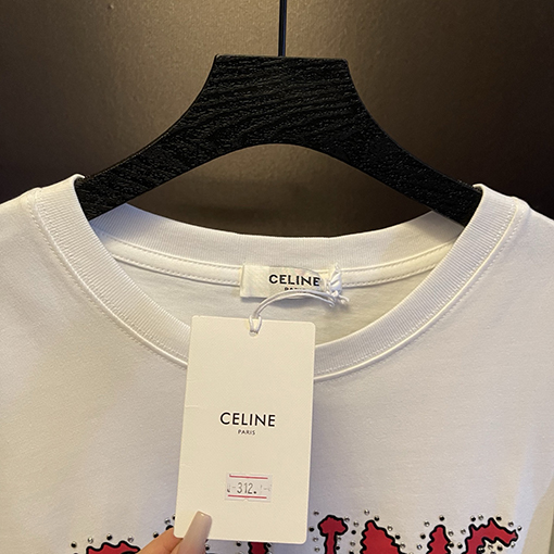 セリーヌ リベット文字プリントベーシック半袖Tシャツ