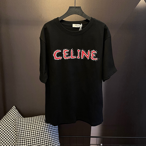 セリーヌ リベット文字プリントベーシック半袖Tシャツ