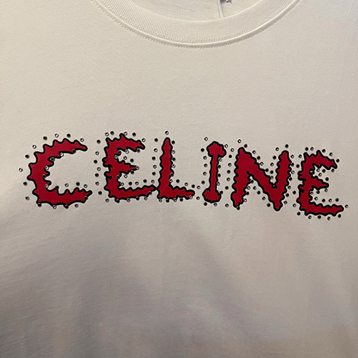 セリーヌ リベット文字プリントベーシック半袖Tシャツ