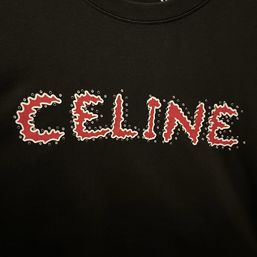 セリーヌ リベット文字プリントベーシック半袖Tシャツ
