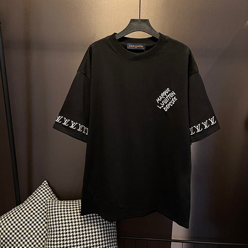 ルイヴィトンスーパーコピー刺繍文字パターンロゴ刺繍T半袖シャツ