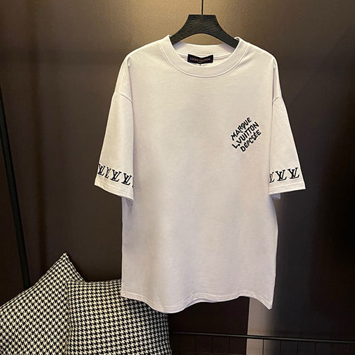 ルイヴィトンスーパーコピー刺繍文字パターンロゴ刺繍T半袖シャツ
