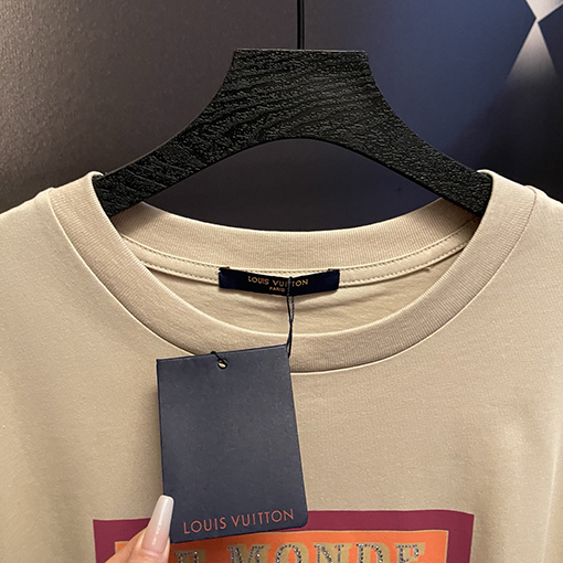 ルイヴィトン地図ホットドリルカーキクルーネック半袖Tシャツ