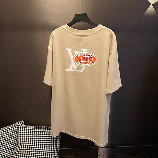 ルイヴィトン地図ホットドリルカーキクルーネック半袖Tシャツ