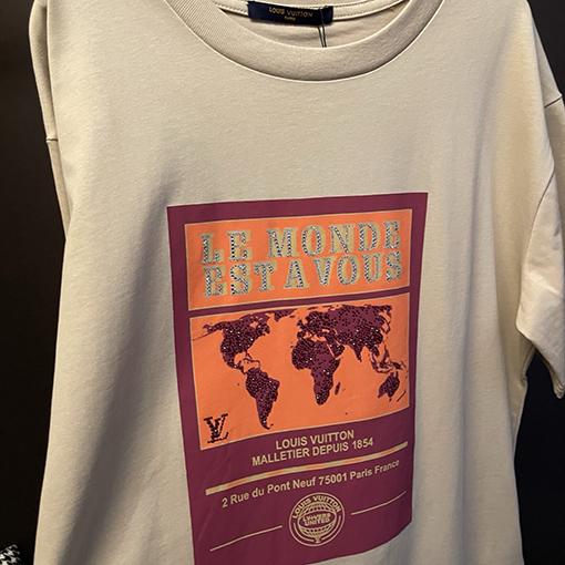 ルイヴィトン地図ホットドリルカーキクルーネック半袖Tシャツ