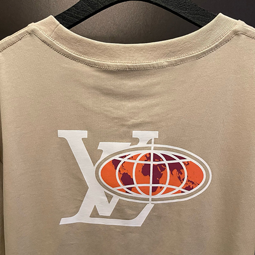 ルイヴィトン地図ホットドリルカーキクルーネック半袖Tシャツ