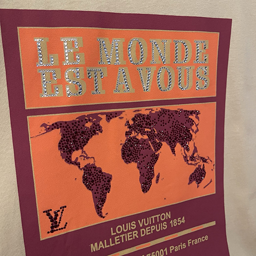 ルイヴィトン地図ホットドリルカーキクルーネック半袖Tシャツ