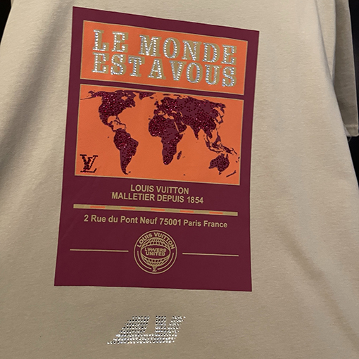 ルイヴィトン地図ホットドリルカーキクルーネック半袖Tシャツ