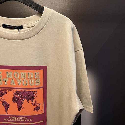 ルイヴィトン地図ホットドリルカーキクルーネック半袖Tシャツ