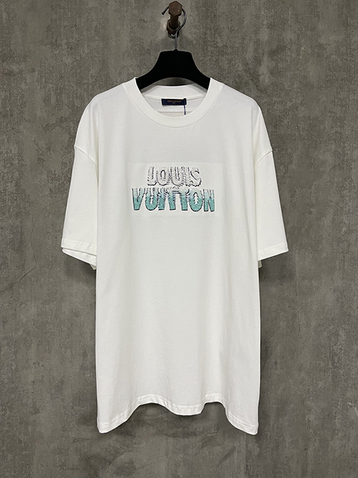 ルイヴィトンクラシックロゴビーズラウンドネック半袖Tシャツ