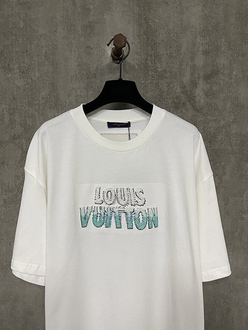 ルイヴィトンクラシックロゴビーズラウンドネック半袖Tシャツ