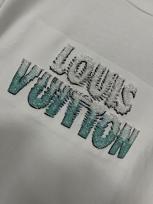 ルイヴィトンクラシックロゴビーズラウンドネック半袖Tシャツ