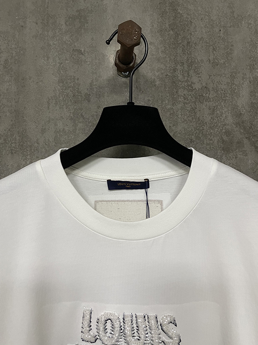 ルイヴィトンクラシックロゴビーズラウンドネック半袖Tシャツ