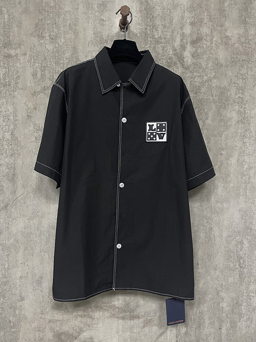 バレンシアガlv文字刺繍開襟一列半袖シャツ