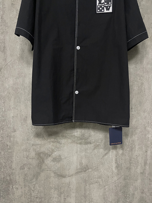 バレンシアガlv文字刺繍開襟一列半袖シャツ