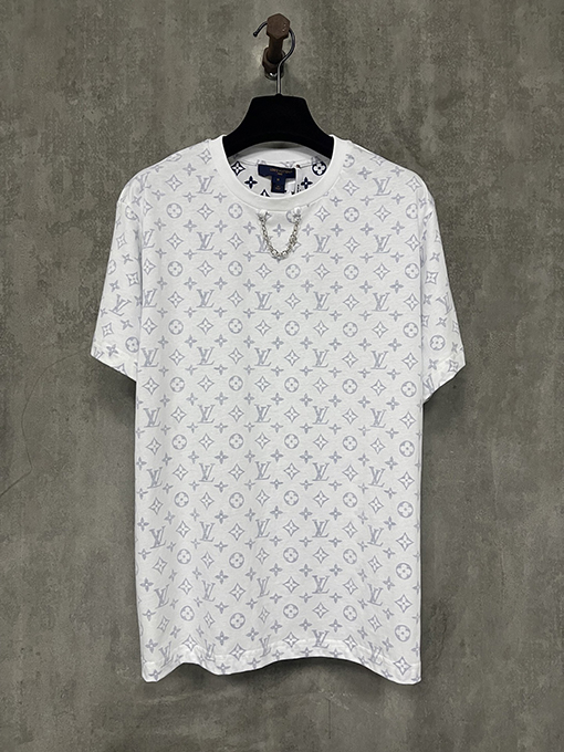 ルイヴィトンクラシックネックラインチェーンフルプリント半袖Tシャツ