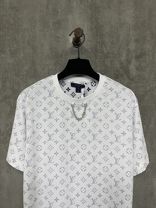 ルイヴィトンクラシックネックラインチェーンフルプリント半袖Tシャツ
