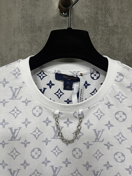 ルイヴィトンクラシックネックラインチェーンフルプリント半袖Tシャツ