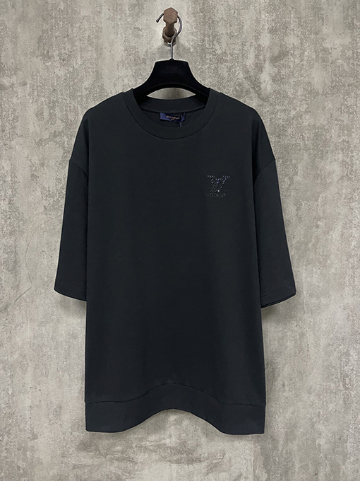 ルイヴィトン25SS LVデコレーションラインストーンロゴニット半袖Tシャツ