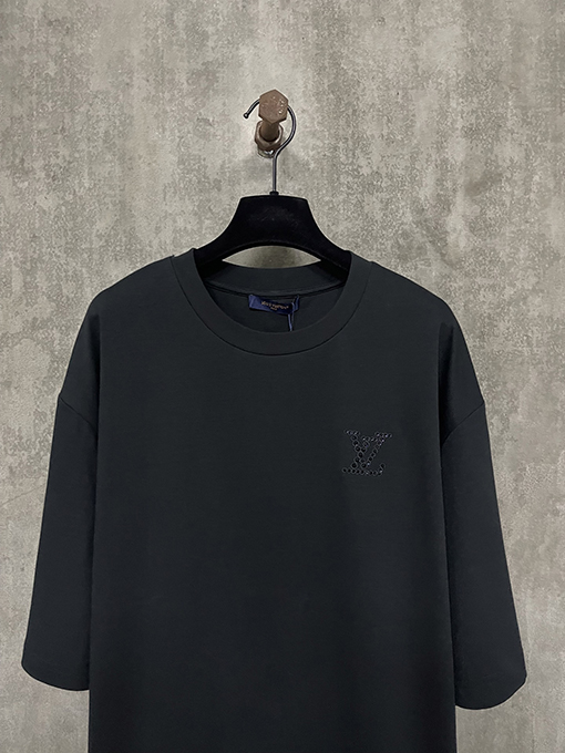 ルイヴィトン25SS LVデコレーションラインストーンロゴニット半袖Tシャツ