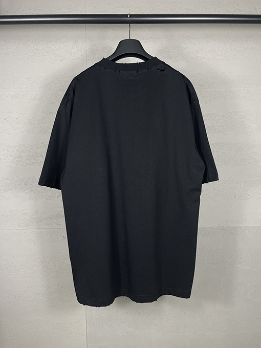 バレンシアガクラウンロゴラインストーン ヴィンテージ風ウォッシュTシャツ