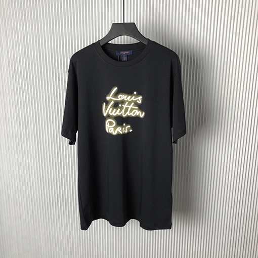 ルイヴィトンスーパーコピーネオンプリント ラウンドネック 半袖Tシャツ