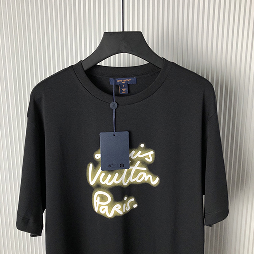 ルイヴィトンスーパーコピーネオンプリント ラウンドネック 半袖Tシャツ