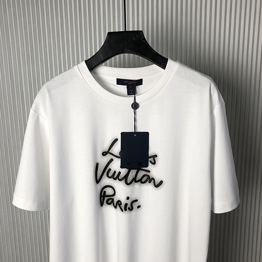 ルイヴィトンスーパーコピーネオンプリント ラウンドネック 半袖Tシャツ
