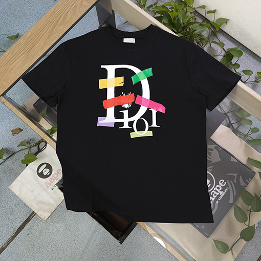 ディオールコピーホワイト テープ風ロゴプリント 半袖Tシャツ