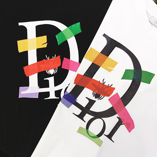 ディオールコピーホワイト テープ風ロゴプリント 半袖Tシャツ