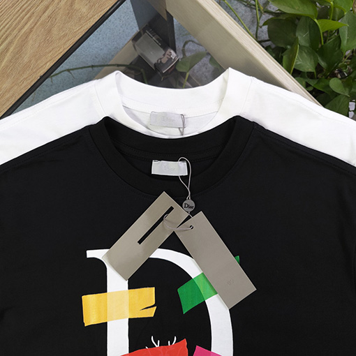 ディオールコピーホワイト テープ風ロゴプリント 半袖Tシャツ