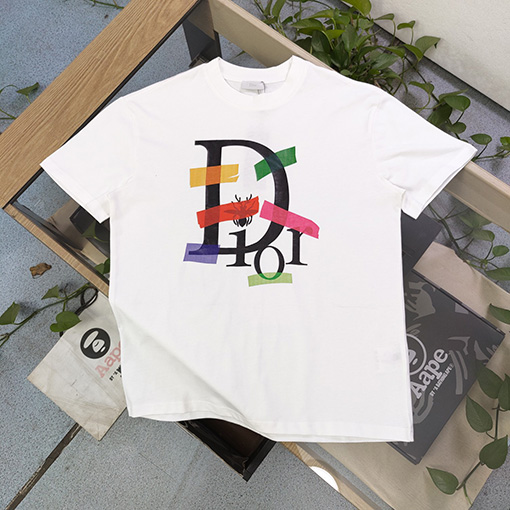 ディオールコピーホワイト テープ風ロゴプリント 半袖Tシャツ