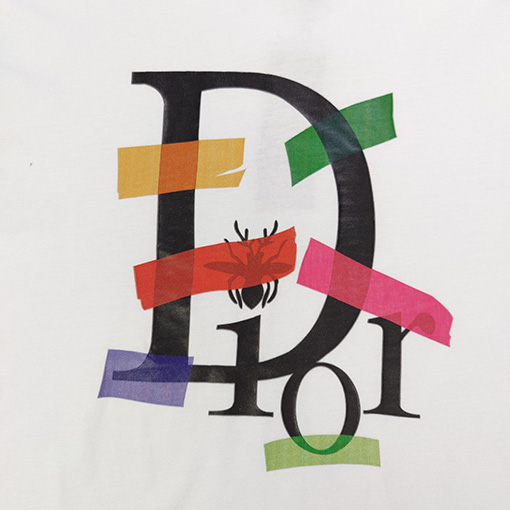 ディオールコピーホワイト テープ風ロゴプリント 半袖Tシャツ
