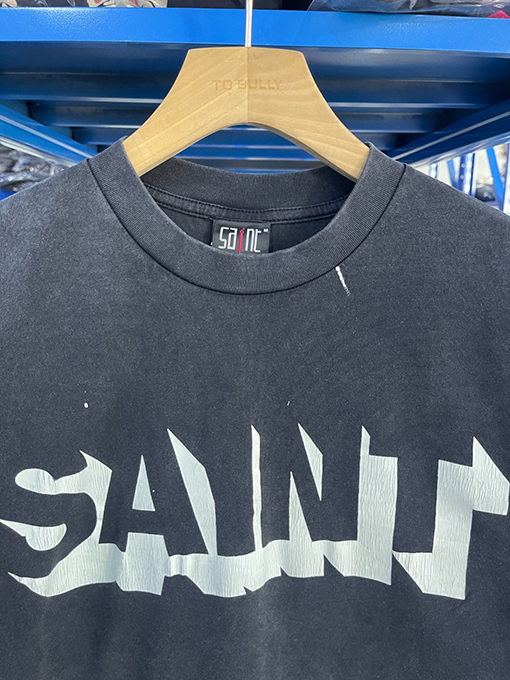 セント マイケルSaintロゴプリント ヴィンテージ風 洗い 半袖Tシャツ