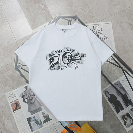 ディオールコピー新作 手描き風ロゴプリント クルーネック 半袖Tシャツ