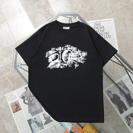 ディオールコピー新作 手描き風ロゴプリント クルーネック 半袖Tシャツ